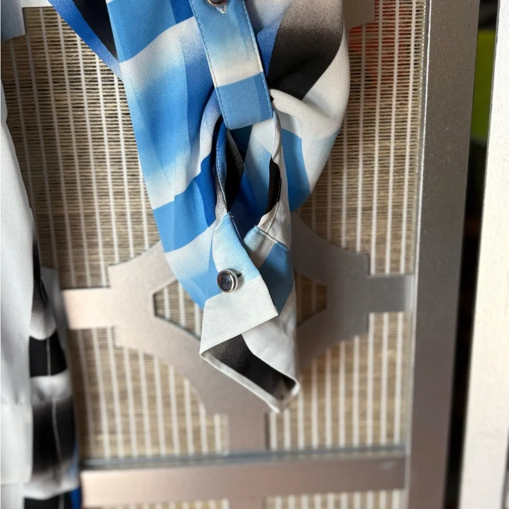 Rafaella Blue and White 3/4 Sleeve Tunic with Mandarin Collar - Picture 5 of 8